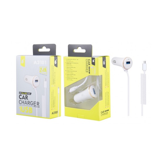 CARREGADOR DE CARRO ONEPLUS A3101 COM 1 USB 5V  2.4A BRANCO